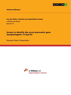 cover image of Screen to identify the novel pancreatic gene Synaptotagmin 13 (Syt13)